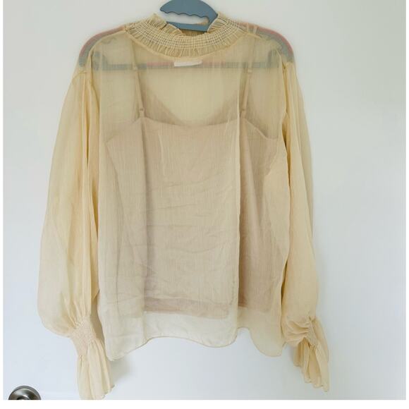 Oak+fort see thru blouse + camisole, elasticated cuff, size S - Picture 3 of 9